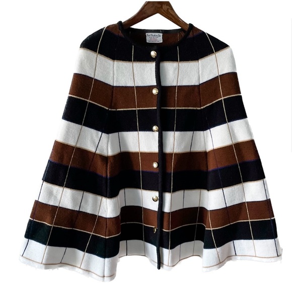 Vintage Plaid Stripe Button Down Knit Cape/Poncho - Picture 11 of 11